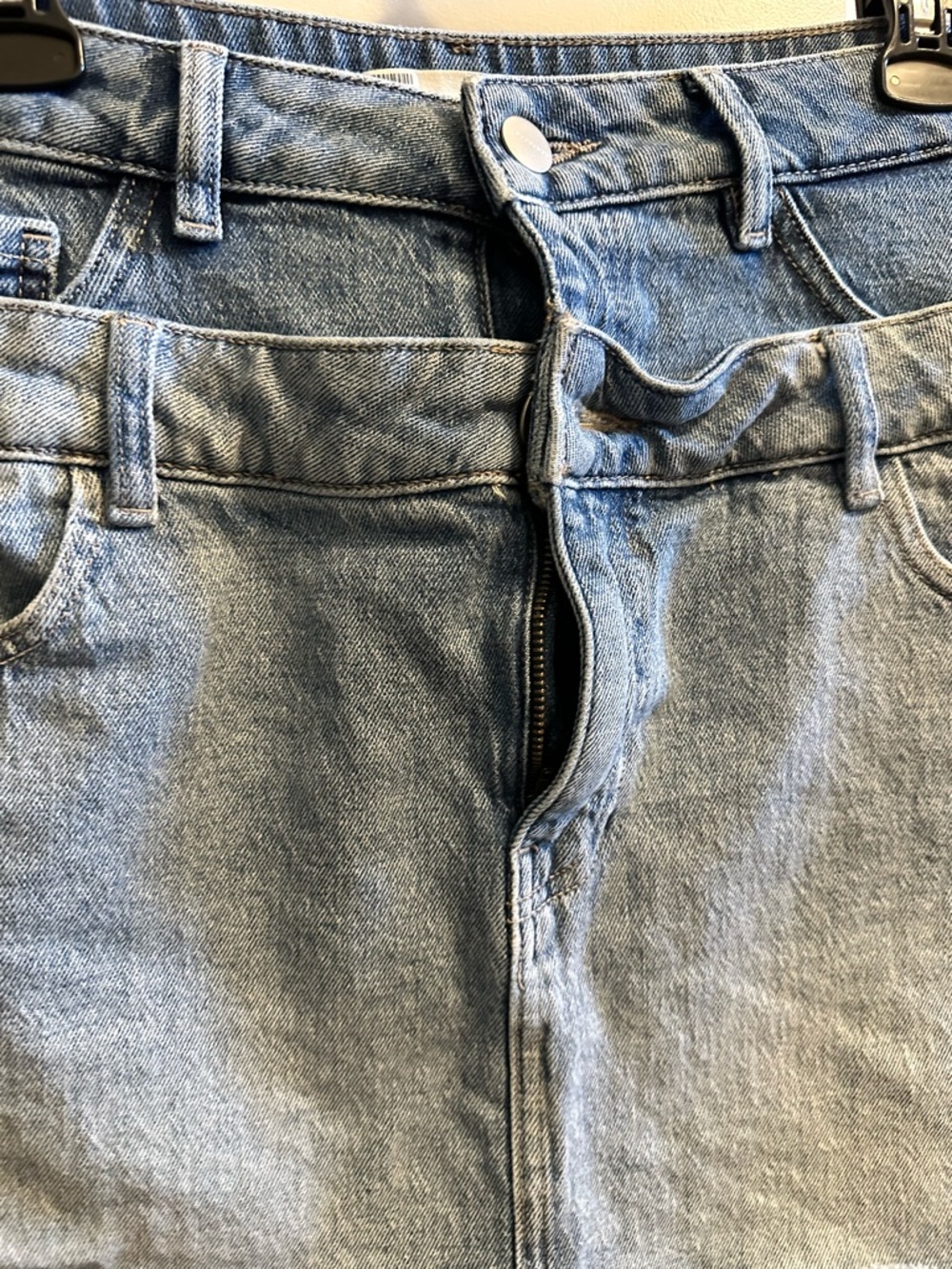 Warp + Weft Two-Tone Light Blue Denim Mini Skirt - Picture 3 of 8